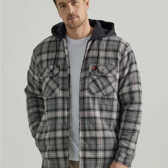Wrangler Other - Wrangler Gray Plaid Hooded Zip Shirt Jacket